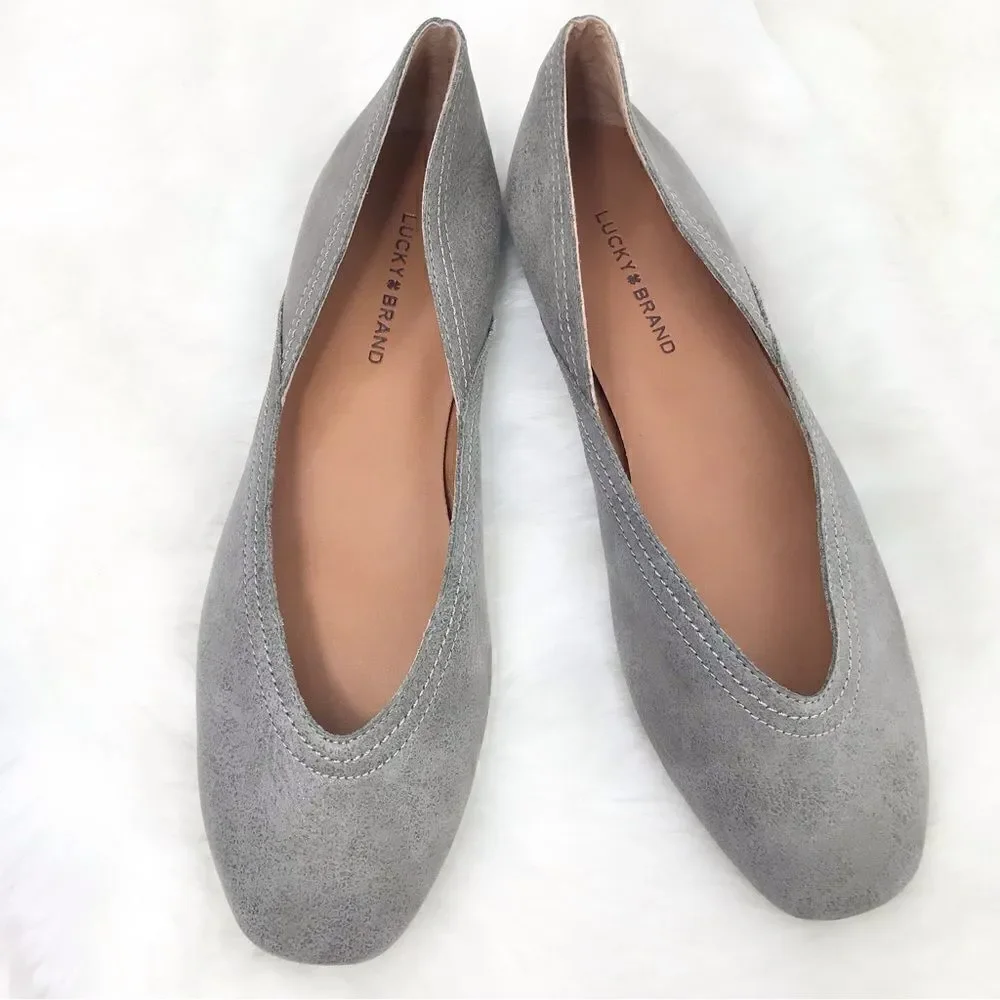 Lucky Brand ALBA Titanium Gray Leather Slip On Ballet Flats  New without Box